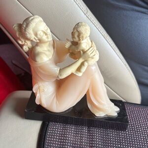 Vintage Pink & Cream Mother & Child Sculpture Resin Italian